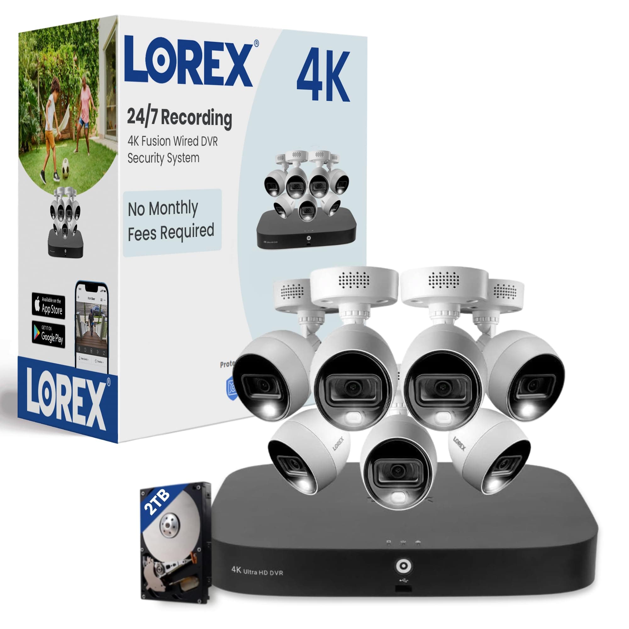 LorexFusion 4K Security Camera System with 2TB DVR – 8 Channel Analog Home Security System with 8 Metal Active Deterrence Cameras – Motion Detection, Warning Alarm, Color Night Vision, Weatherproof