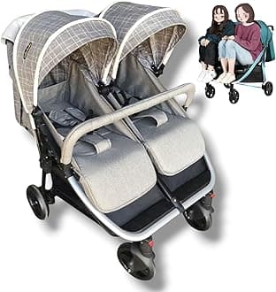 SkyBaby,Twin Baby double Stroller, Second Child Baby Sitting and Lying Stroller Push Non-detachable Strollers Side By Side lightweight,ezy fold strollers(BROWN)