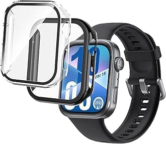 Pollachi 2-Pack Case for Huawei Watch Fit 4(Not for Watch Fit 4 pro) with Tempered Glass,Full Coverage Hard PC Bumper Cover All Around Screen Protector Protective Case