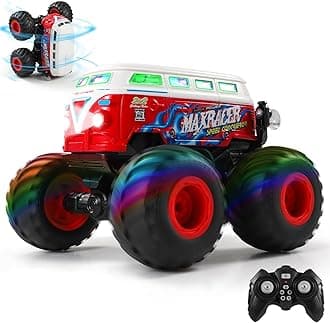 DYODYORC Remote Control Car, 2.4Ghz RC Monster Truck Toys, All Terrain RC Truck with Spray, Music, 3 Lighting Effects, 360 Stunt Capable, All Included Ready to Run, Toy Gifts for Boys and Girl (Red)