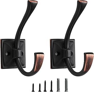 2 Pack Decorative Heavy Duty Towel Hooks for Hanging Robe Double Oil Rubbed Bronze Coat Hooks Wall Mounted with Screws for Key, Towel, Bags, Cup, Hat