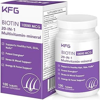 KFG Biotin 10000mcg, Women’s Multivitamin-Mineral, with Keratin, Collagen, Calcium, Niacinamide & Vitamins A, B, D, C, E, for Women Hair, Skin, Nail & Bone Health, 100 Tablets.