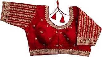 Pujia Mills Women's Readymade Blouse Embroidery Multi Coding Gold Thread Indian Ethnic Designer Stitched Readymade Saree Half Sleeve Blouse for Women for Saree Lehenga Choli