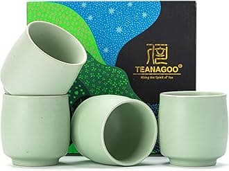 TEANAGOO Japanese Tea Cups, Chinese Tea Cup, 7.2Oz / 205 Ml, Ceramic Tea Cups for Adults, Ceramic Cups no Handles, Japanese Cups, Matcha Cup, Lt.Green, 4 Pcs/Box, H8