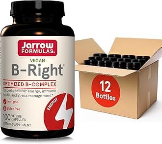 B-Right,Optimized B Complex Featuring Vit B1,B2,B5,B6,B12 and B9 to Support Cellular Energy,Immune Health and Stress Management,100 Veggie Caps,Up to a 100 Day Supply, Pack of 12