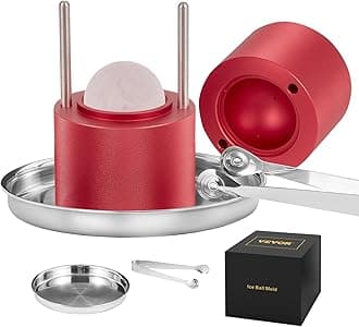 VEVOR Ice Ball Press, 2.4" Ice Ball Maker, Aviation Aluminum Ice Ball Press Kit for 60mm Ice Sphere, Ice Press with Tong and Drip Tray, for Whiskey, Cocktail, Bourbon, Scot on Party & Holiday, Red
