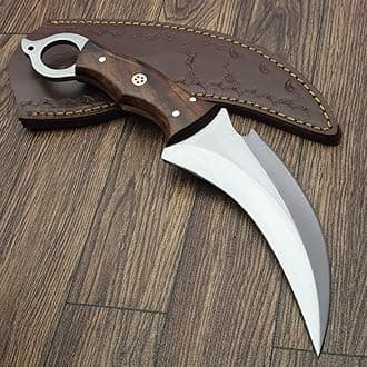 Karambit Knife - Fixed Blade with Sheath - Claw Knife wood Handle Sharp Blade - Camping Knives - Karambits for Men and Women - Best for Hiking Survival Hunting Fishing