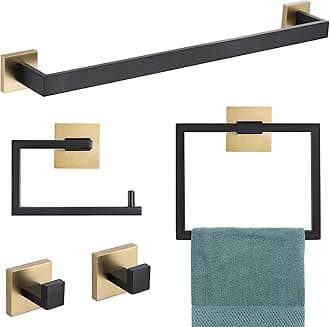 YACVCL 5-Piece Bathroom Hardware Accessories Set 23.6 inch Black and Brushed Gold Towel Bar Towel Rack Sets Modern Towel Ring Kit Stainless Steel Wall Mounted