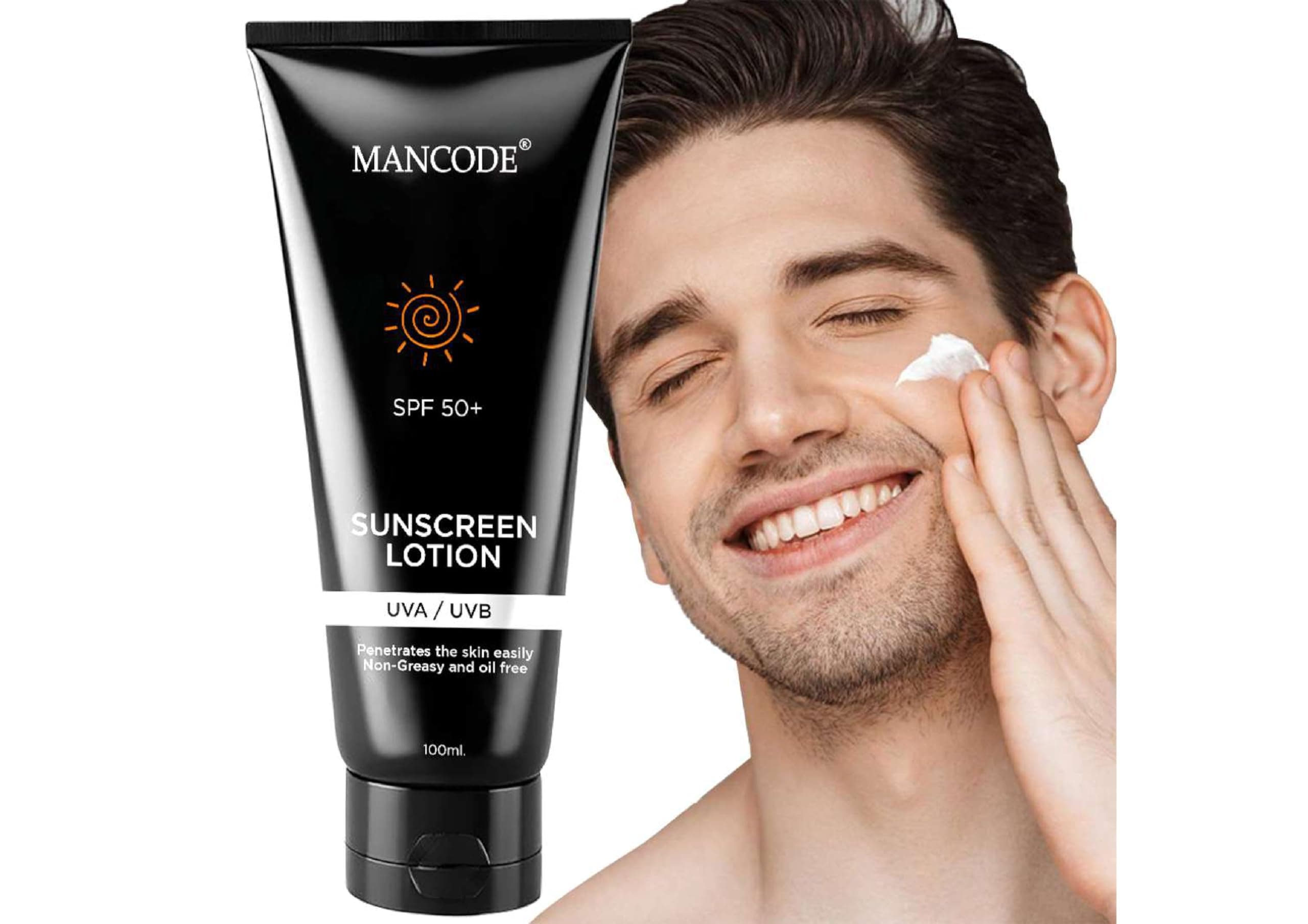Mancode Sunscreen SPF 50 PA+ Lotion UV A, UV B & Blue Light Protection For All Types of Skin | Non-Greasy, Quick-Absorbing Sunscreen for Men and Women (100ml)