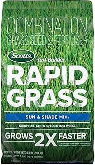 Scotts Turf Builder Rapid Grass Sun and Shade Mix - Combination Grass Seed & Lawn Fertilizer, Covers Up to 2,800 sq. ft., 5.6 lb.