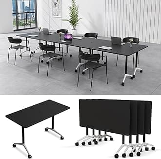 6-8 Person Conference Table Folding Conference Table for Office、Training, Seminar,Schools Modern Wood Conference Meeting Room Table Large Rectangular Conference Room Tables (4, Black-2, 55in)