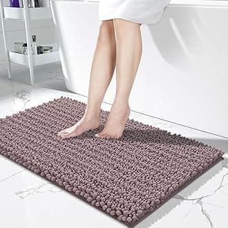 Yimobra Original Luxury Chenille Bath Mat, 44.1 x 24 Inches, Soft Shaggy and Comfortable, Large Size, Super Absorbent and Thick, Non-Slip, Machine Washable, Perfect for Bathroom, Mauve