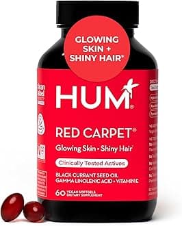 HUM Red Carpet Skin & Hair Vitamins for Women with Omega 3 Fatty Acids, Vitamin E, and Black Currant Seed Oil, Supplement for Skin Health & Healthy Hair Follicles Support, 60 Count