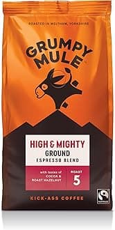 High and Mighty Espresso Blend Ground Coffee with notes of Cocoa and Roast Hazelnut 200g