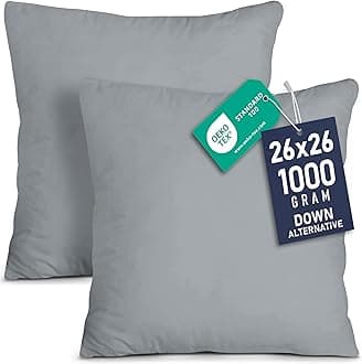 Utopia Bedding 26x26 Pillow Inserts, Set of 2, Grey – Indoor Decorative Throw Pillows for Bed, Sofa & Couch – Soft, Supportive & Fluffy Cushion Inserts