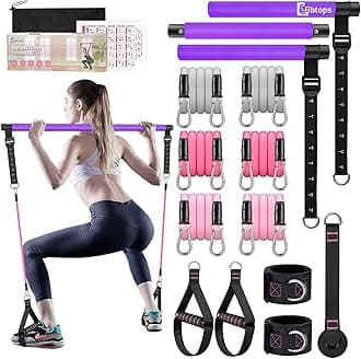 Bbtops Pilates Bar Kit with Resistance Bands,Pilates Bar with Stackable Bands Workout Equipment for Legs,Hip,Waist and Arm,Exercise Fitness Equipment for Women & Men Home Gym Yoga Pilates