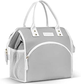 LOKASS Lunch Bag Women Insulated Lunch Box Wide-Open Lunch Tote Bag Large Waterproof Cooler Bag for Work Picnic Hiking Beach（Gray）