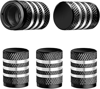 DECURCAR Tire Valve Stem Cap Cover - (5 Pack) Tire Air Caps Metal with Plastic Liner Corrosion Resistant Leak-Proof for Car Truck Motorcycle SUV and Bike Black