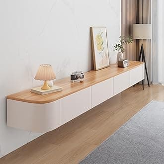 Floating TV Stand, Wall Mounted TV Shelves With Door,TV Media Console, Floating TV Cabinet Large Storage TV Bench Under TV (Wood, 200CM/78.7")