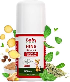 Babyorgano Hing Roll On Effective Quick Relief Tummy Roll On for New Born Kids Colic, Indigestion & Gas Relief with Organic Ginger & Hing Oil Ayurvedic 40ml (Pack of 1) Pale Yellow
