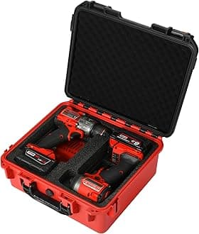 Tool Case for Milwaukee M18 Impact Drill Driver Combo Kit - Tool Box for Milwaukee Power Drill & Impact Set - Battery & Charger (Case Only) (Black & Red)
