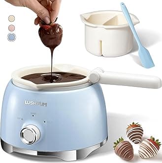 LUSHYUM Chocolate Melting Pot Candy Melts Melter with 2 Insert Pots and Spatula, 4 Cups Capacity Warmer Machine, Ideal Dipping Tool Kitchen Supplies for Making Cake Pop Covered Strawberries Fondue
