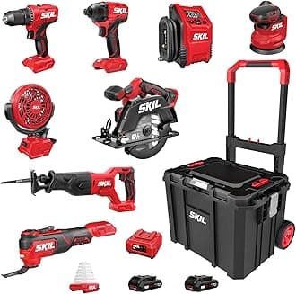 PWR CORE 20V Brushless 9-Tool Power Tool Combo Kit Including 2 * 2.0Ah Batteries, Charger, and Rolling Tool Box -CB8009B-20