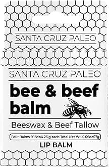 Beef Tallow Beeswax Lip Balm Hydrating Moisturizer, Natural Grass Fed Lip Care Tallow Balm Soothes Chapped, Dry Lips, Hypoallergenic for Sensitive Skin, Long Lasting & Vitamin Rich
