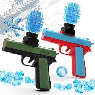 2 Pack Gel Ball Blaster Guns, Small Manual Splat Orby Gun, Gel Splatter Blaster for Adults, Outdoor Activities Shooting Games for Backyard, Garden& Lawn, Ages 14 & Up (Blue + Green)