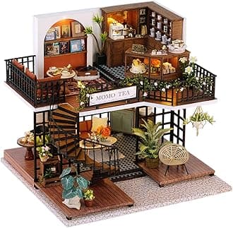 SpilayDIY Miniature Dollhouse Wooden Furniture Kit,Handmade Mini Modern Villa Model with Dust Cover and Music Box,1:24 Scale Creative Doll House Toys Best Birthday Gift for Friend Adult Lover LV001