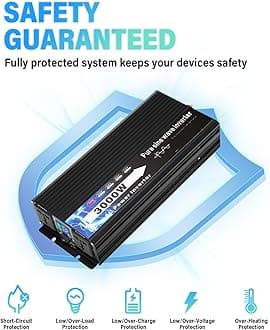 NIHAO 3000W Power Inverters DC 12V to 110V AC Converter with LCD Display, 2 International Socket and Battery Clips for Home, RV, Outdoor, Camping, Boat, Black