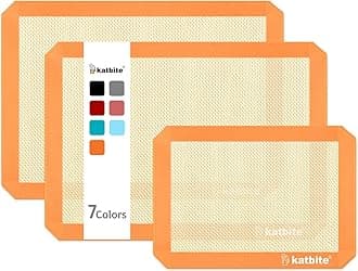 Katbite Silicone Baking Mat Colorful Collection - Set of 3: 2 Half Sheets Mats (11 5/8" x 16 1/2") + 1 Quarter Baking Sheet, Reusable & Nonstick Bakeware Mats for Cookies, Macarons, Bread (Orange)