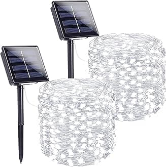 Extra-Long Solar String Lights Outdoor, 2-Pack 200LED Solar Fairy Lights for Outside Waterproof, Silver Wire 8 Modes Solar Powered Twinkle Lights for Tree Garden Party Xmas Wedding Decor (Cool White)