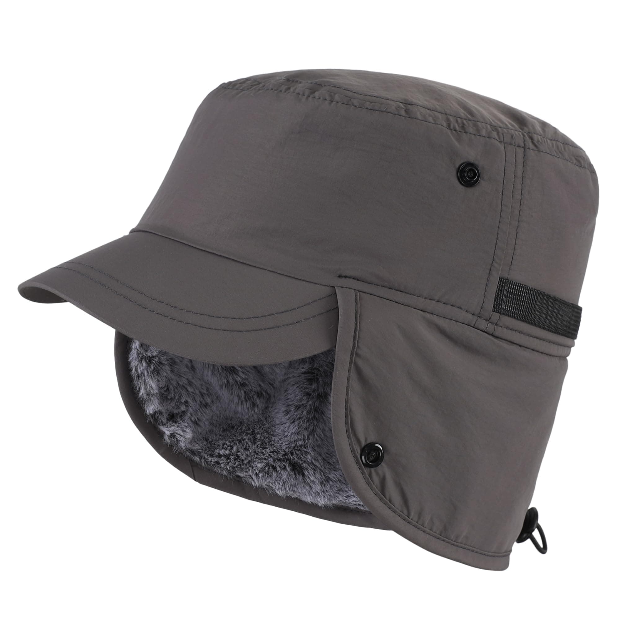 Men's Winter Hat with Visor Warm Earflaps Hat Fully Lined Faux Fur Baseball Cap Trapper Hunting Hats