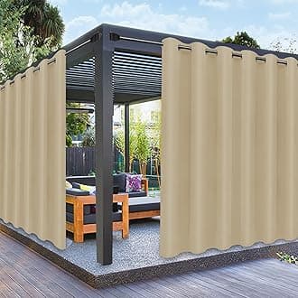 PureFit Outdoor Curtains for Patio Waterproof Weatherproof, UV and Fade Resistant Outside Curtains for Gazebo, Front Porch, Pergola, Sun Blocking Privacy Curtain, 100W x 84L inch, 1 Panel, Beige