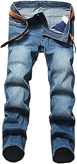 Men's Classic Relaxed Fit Jean Lightweight Straight Leg Washed Denim Jeans Retro Distressed Loose Fit Jean Pants