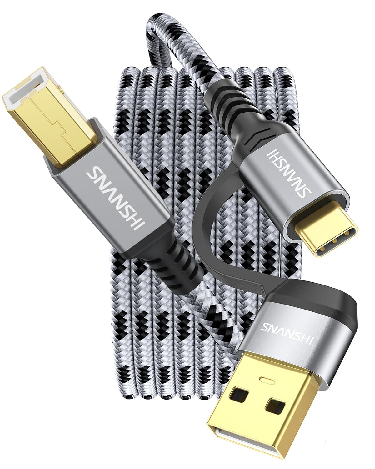 SNANSHI Printer Cable 10 FT, 2-in-1 USB C & A to B High Speed USB Printer Cable Compatible with MacBook Pro, HP, Canon, Epson, Brother, Dell, Scanner, MIDI Piano