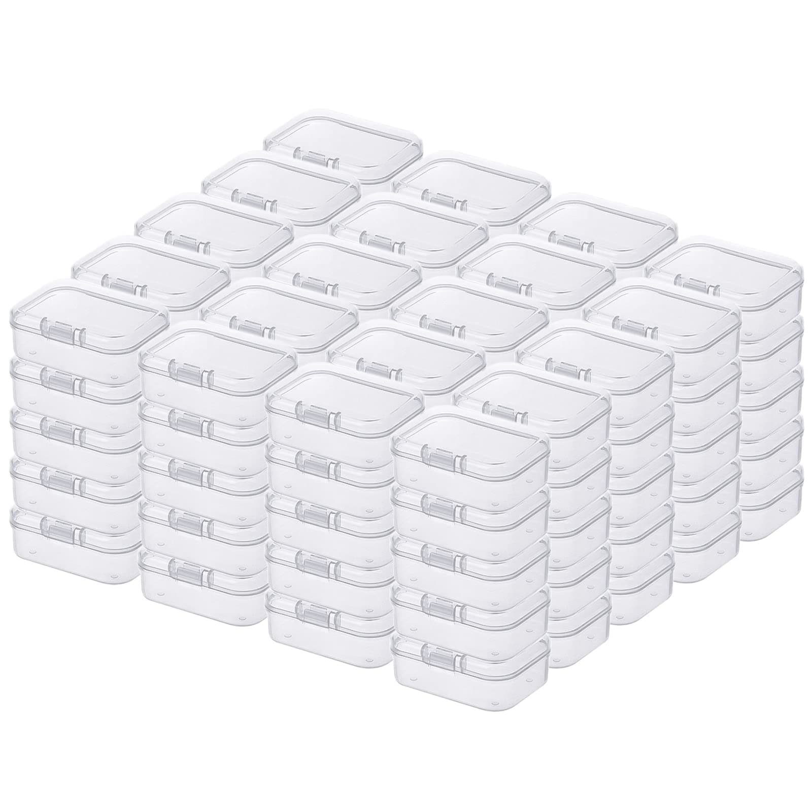 100 Pieces Rectangular Empty Mini Clear Plastic Organizer Storage Box Containers with Hinged Lids (2.2 x 1.6 x 0.8 inch, Transparent)