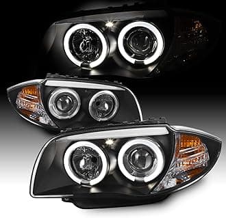 AKKON - For BMW E82 E88 1 Series Sport Coupe Halogen Type Black Bezel Dual LED Projector Headlights Lamps Pair