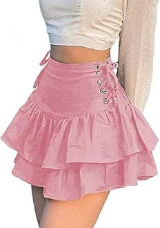 Womens Ruffle Tie Close Skirts Black Mini Skirt High Waist Goth Punk Skirt Girls Pleated Skirt Summer