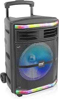 Portable Bluetooth PA Speaker System - 600W Bluetooth Speaker Portable PA System W/ Rechargeable Battery, Party Lights, MP3/USB SD Card Reader, Rolling Wheels - Pyle PPHP1044B