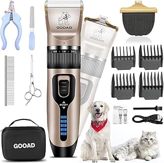 Gooad Dog Clippers for Grooming,Dog Grooming Kit for Heavy Thick Hair&Coats/Low Noise Rechargeable Cordless Hair Trimmer/Pet Shaver with Paw Trimmer for Small & Large Dogs Cats