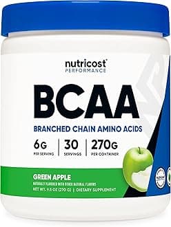 NutricostBCAA Powder (Green Apple) 30 Servings - Vegetarian, Non-GMO, Gluten Free, Optimal 2:1:1 Ratio