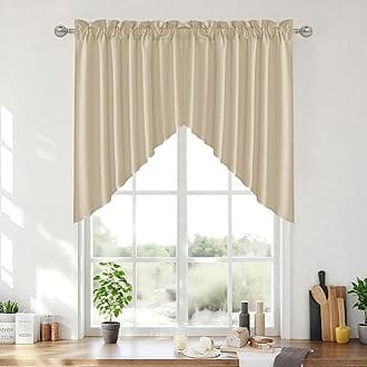 Faux Linen Blended 2 Panels Valance Window Topper Short Drapes Small Window Decor Privacy Protect Swag Curtain for Kitchen Living Room, Rod Pocket, Camel, W 36 x L 36 inch