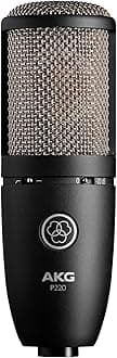 AKG Pro Audio P220 High-Performance Condenser Microphone, Great for Vocals, Guitar, Brass, and General Recording. XLR Wired Mic, for Studio or Stage. Black