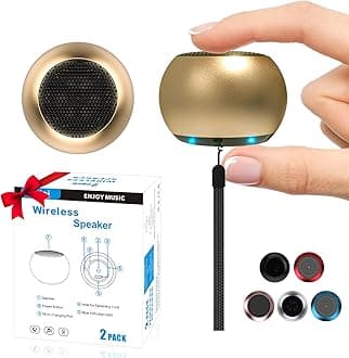 2Pack Portable Mini Speakers, Bluetooth Tiny Speakers,Wireless Micro Speaker for Phone/PC/Tablet, Rechargeable Battery, Built-in Microphone, Cute Mini Speaker with Strap to Carry, Gold