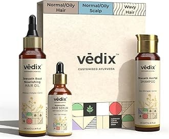 Vedix Ayurvedic Dandruff Control Hair Care Regimen for Normal/Oily -Normal-Oily Scalp & Wavy Hair - Ayurvedic Hair Oil, Anti-Hairfall Shampoo, Hair Growth Serum