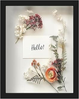 FrameWorks 11” x 14” Black Wooden Shadow Box Frame – Display Case with Soft Felt Back, Memory Box with Tempered Glass, Display Box with Elegant White Ball Push Pins, Wooden Flower Box