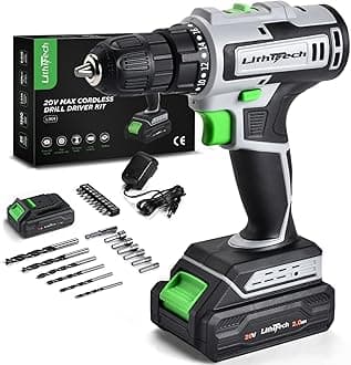 Cordless Drill Set, 20V Power Drill with Battery 2.0Ah and Charger, 3/8-Inch Keyless Chuck Electric drill, 18+1 Position, 2 Variable Speed, 380 In-lb Torque (Green)