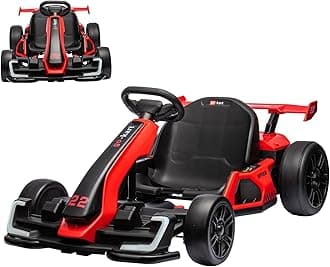24V Electric Go Kart for Kids，Powerful Drift Kart with Adjustable Seat, 2x150 Motor, 8.5 Mph Speed, 4 Speed Modes, Led Lights, Music, and Honking Horn for Ages 6-12,Red